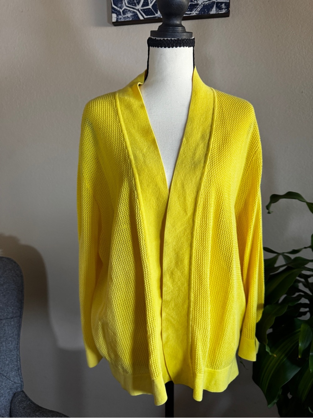 Kasper Yellow Open-Front Sweater Cardigan